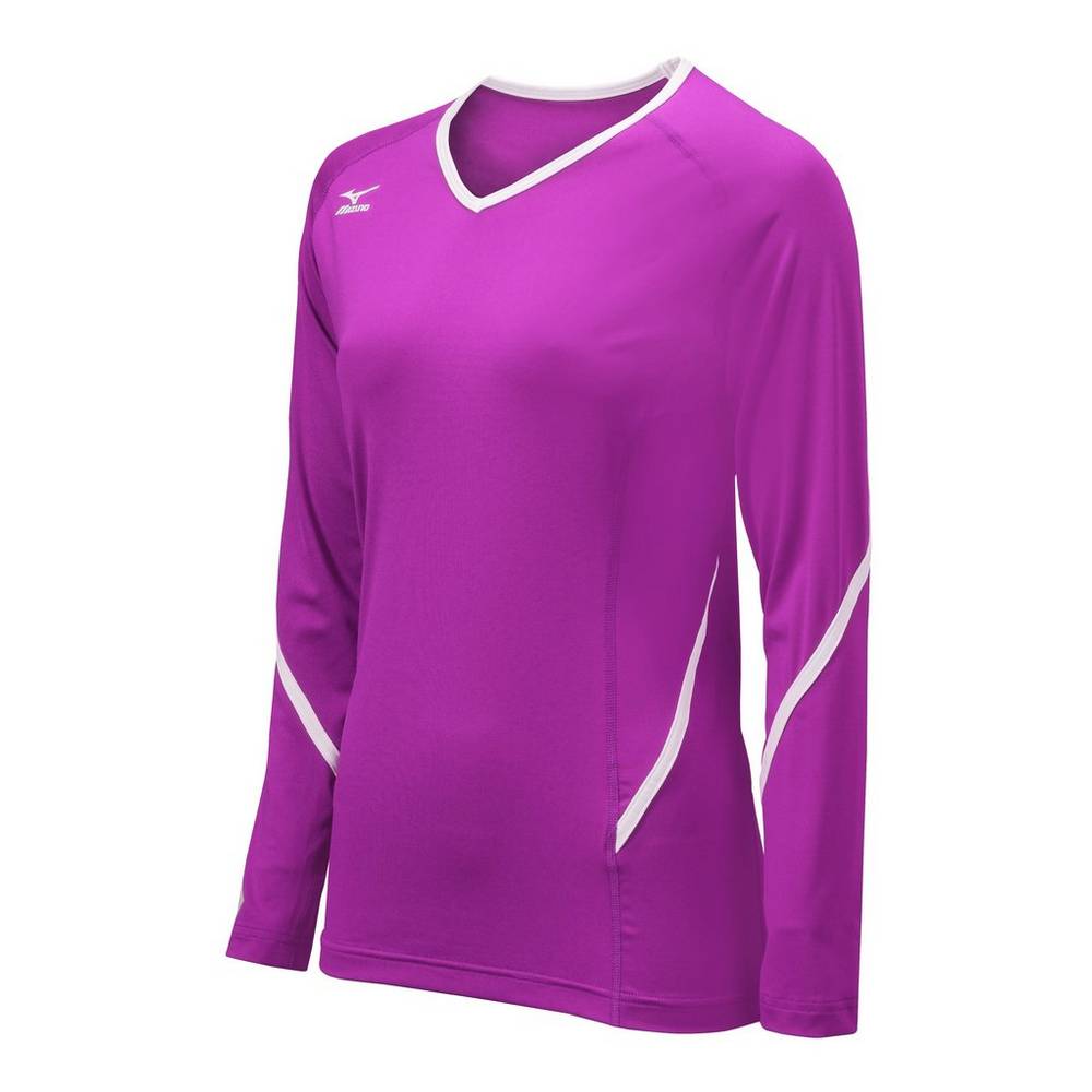 Camisas Mizuno Voleibol Techno Generation Long Sleeve - Mulher - Roxo/Branco - MZJNX2713